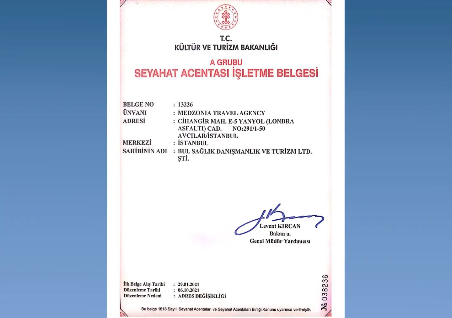 Seyahat Acentası İşletme Belgesi