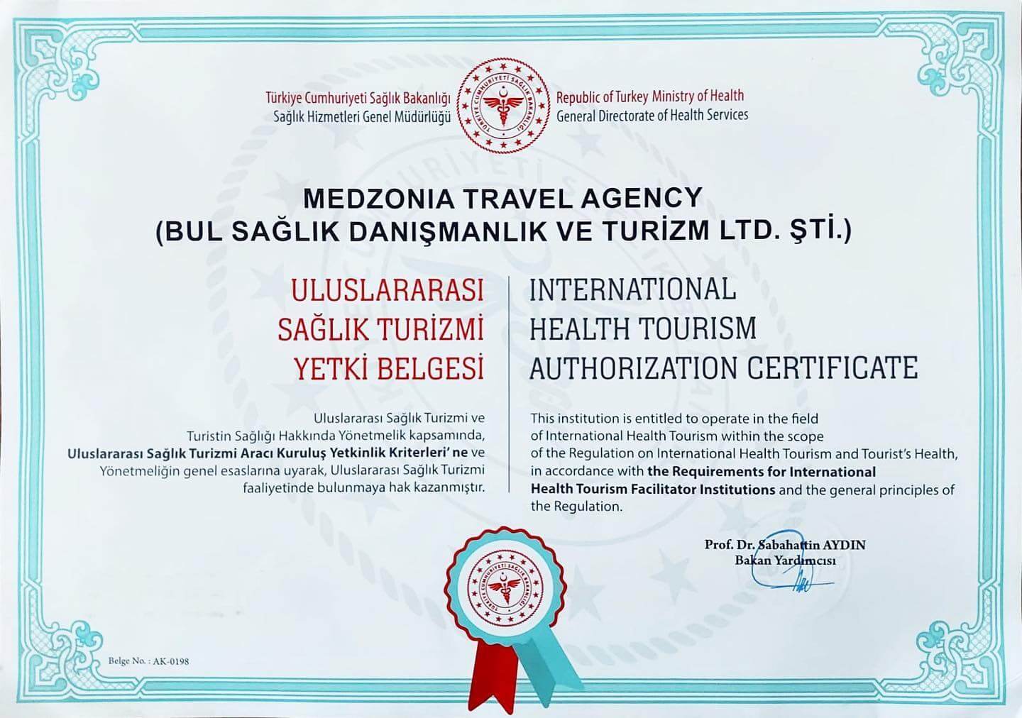 Uluslararası Sağlık Turizmi Yetki Belgesi
